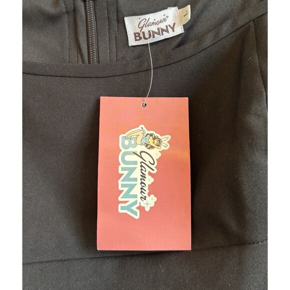 Glamour Bunny Off The Shoulder Pinup Pencil Skirt Dress Sz L Black Retro 1950s - Picture 12 of 15